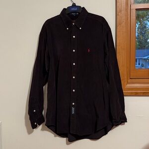 Polo Ralph Lauren 90s Rare Embroidered Tag BD Long Sleeve Shirt, Large, Brown